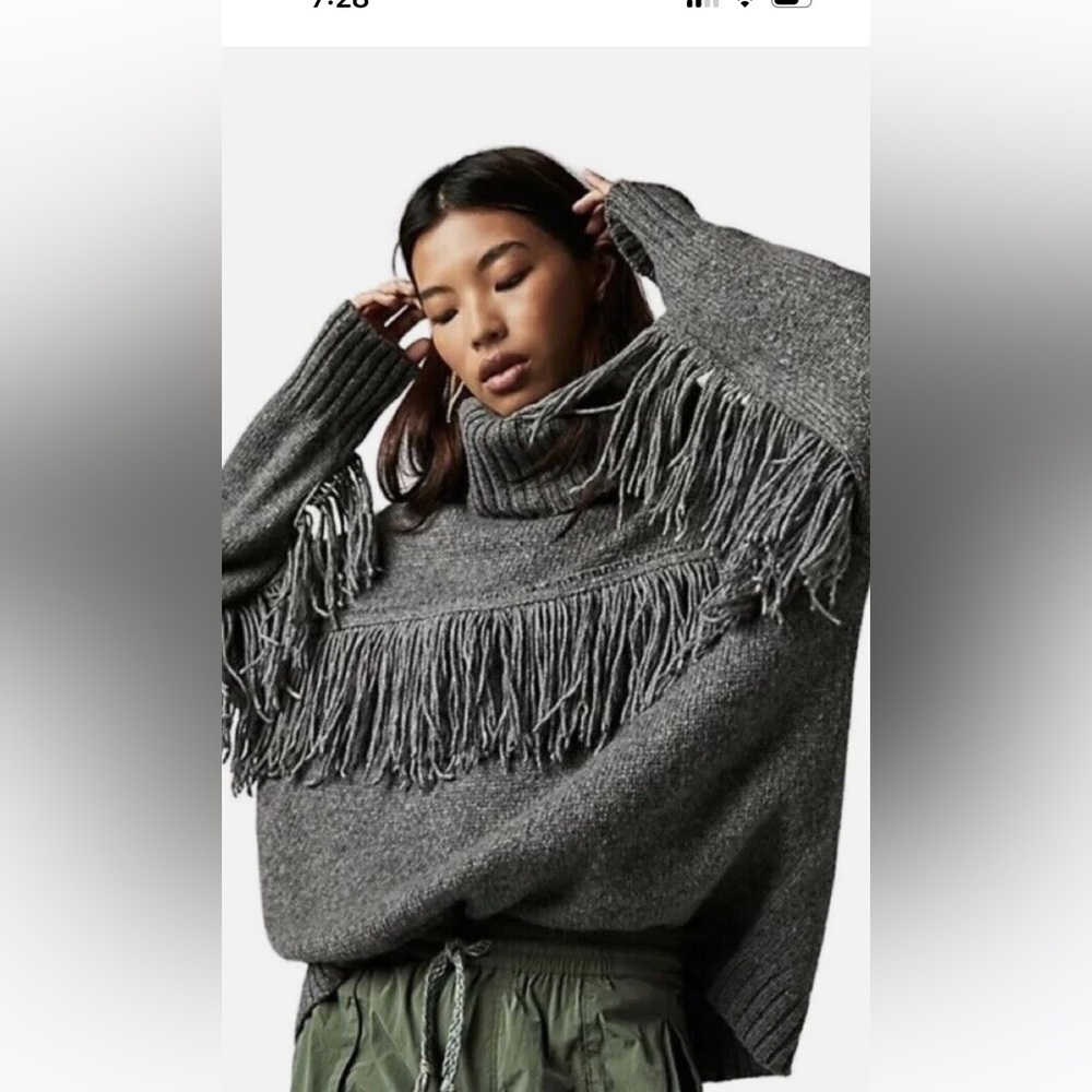Free People Grey Fringe Sweater